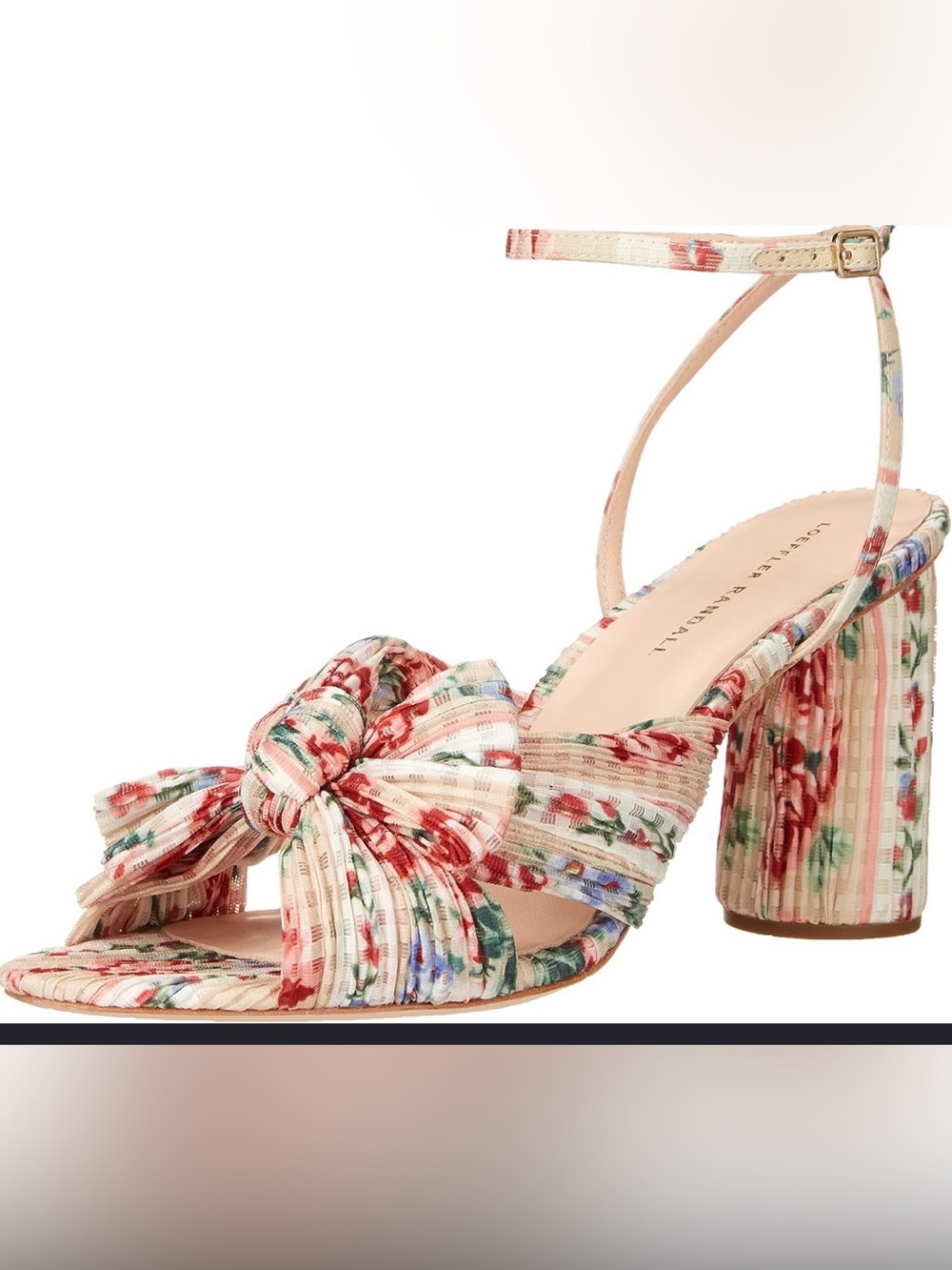 Loeffler Randall Camellia Pleated Bow Heel Sandals Floral Strappy - Picture 2 of 12